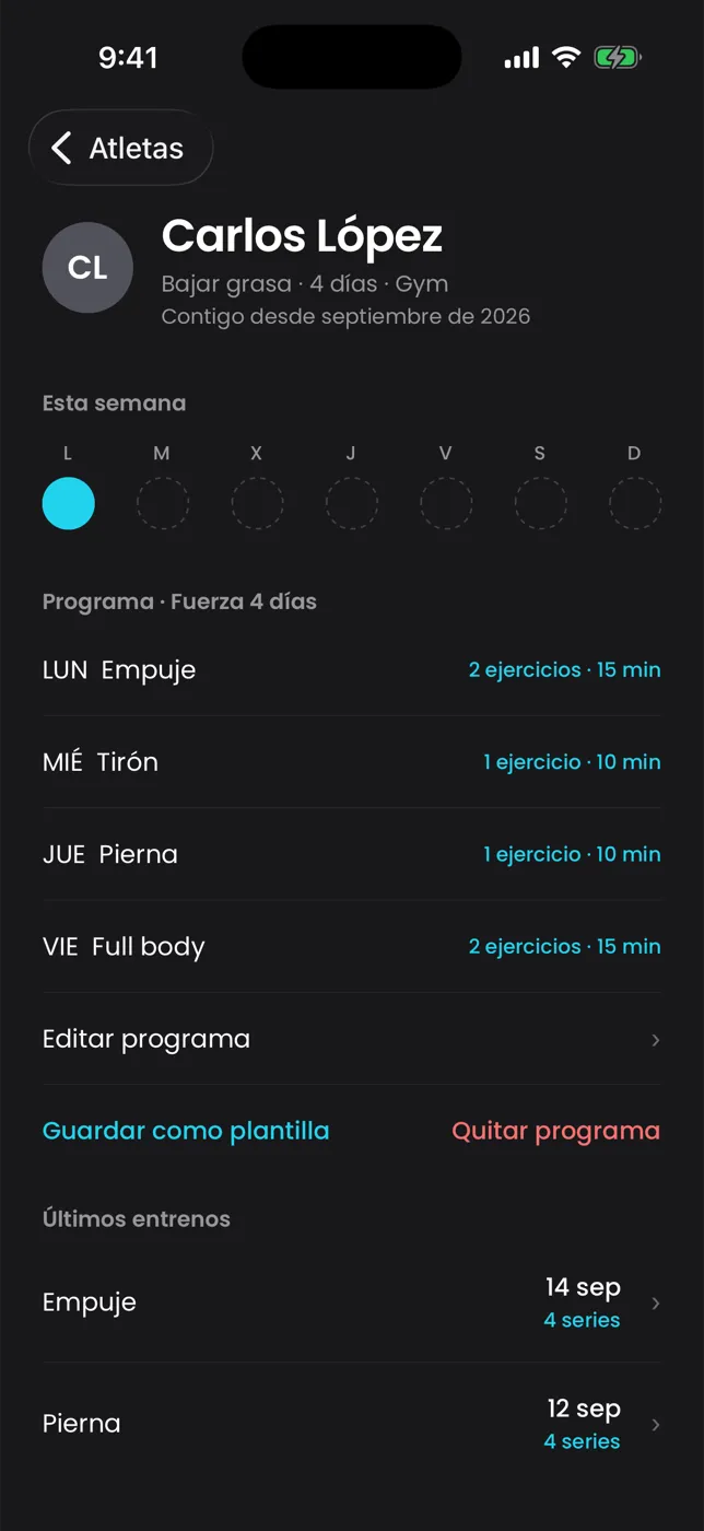 Pantalla de coach de la app