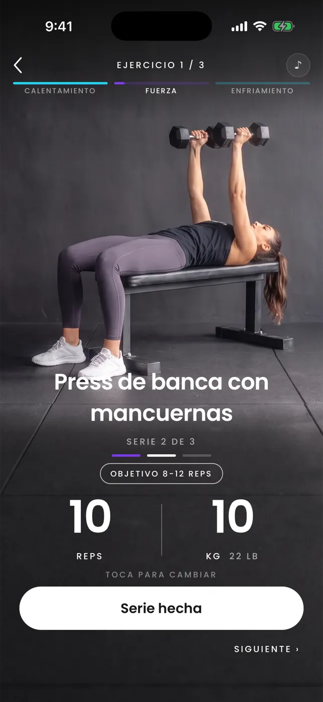 Pantalla de training de la app